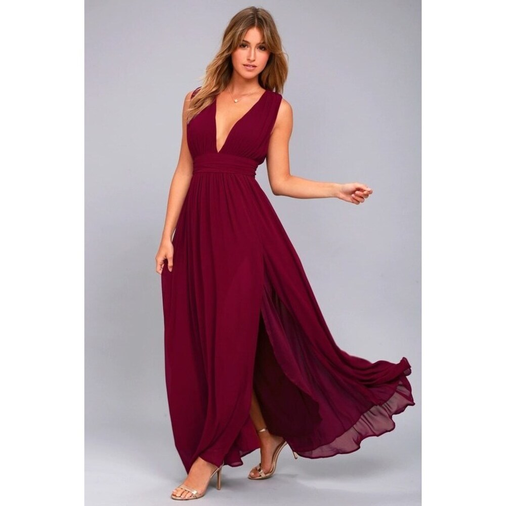 Lulus Heavenly Hues Burgundy Maxi Dress Red - Size XXS